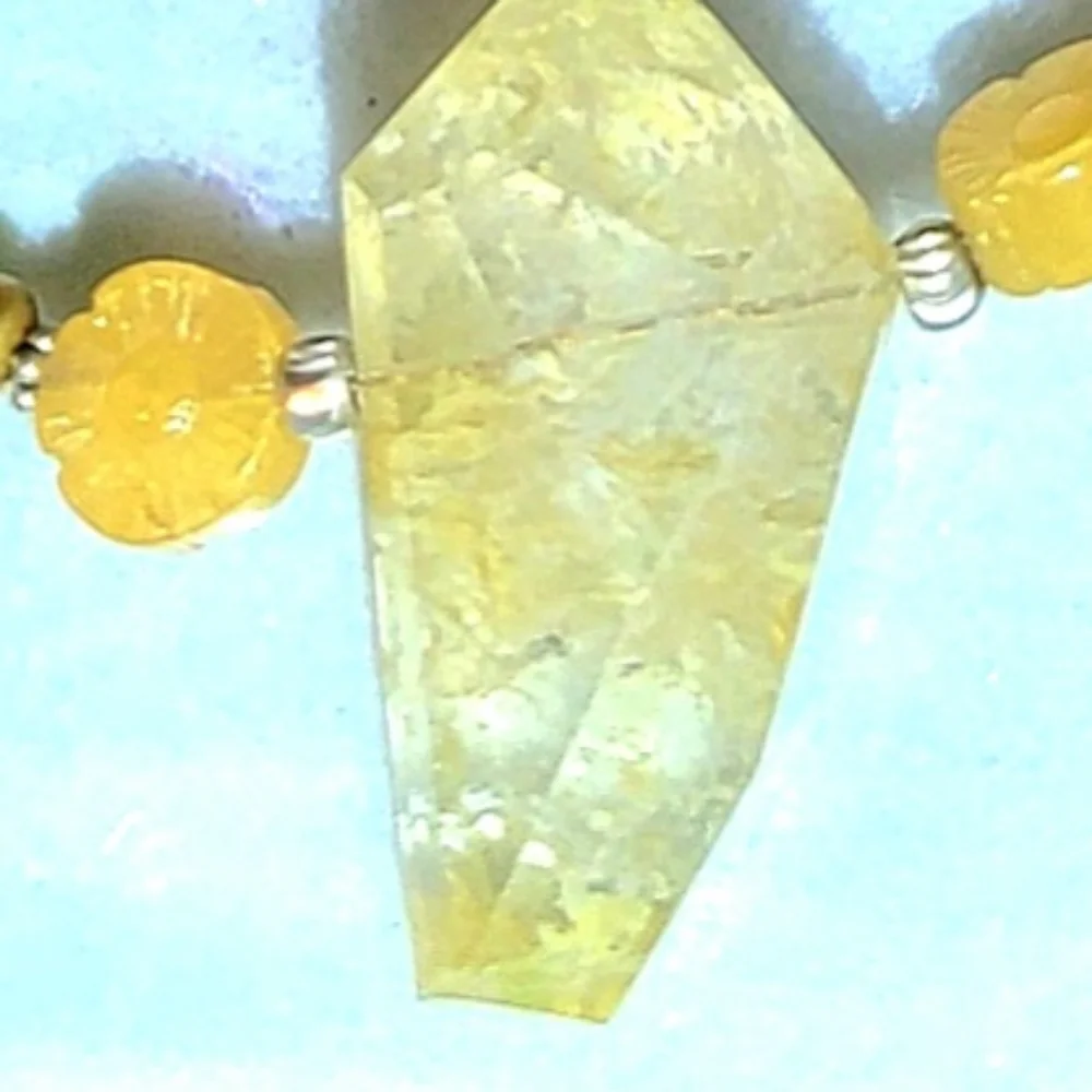 Chunky Citrine Peridot Pearl Adventurine Sterling 925 Necklace 34" - Picture 5 of 8